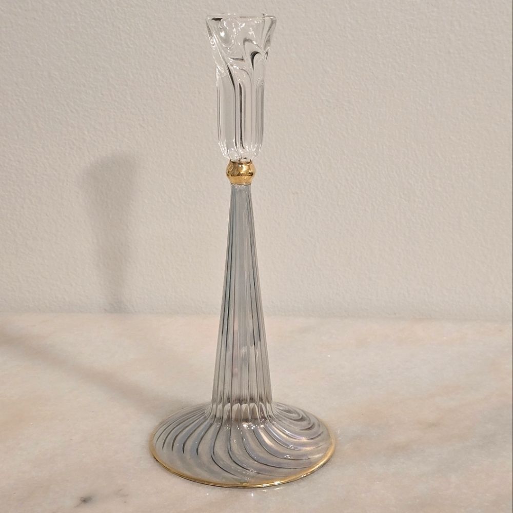 Vintage Art Deco Clear Iridescent Glass Candlestick Holder Egypt